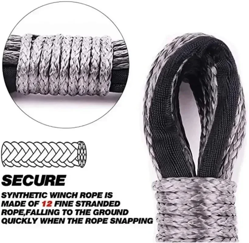 8200 Pound Electric Winch Rope Nylon Rope High-strength Fiber Rope 6mmx15m Car Trailer  Trailer Belt