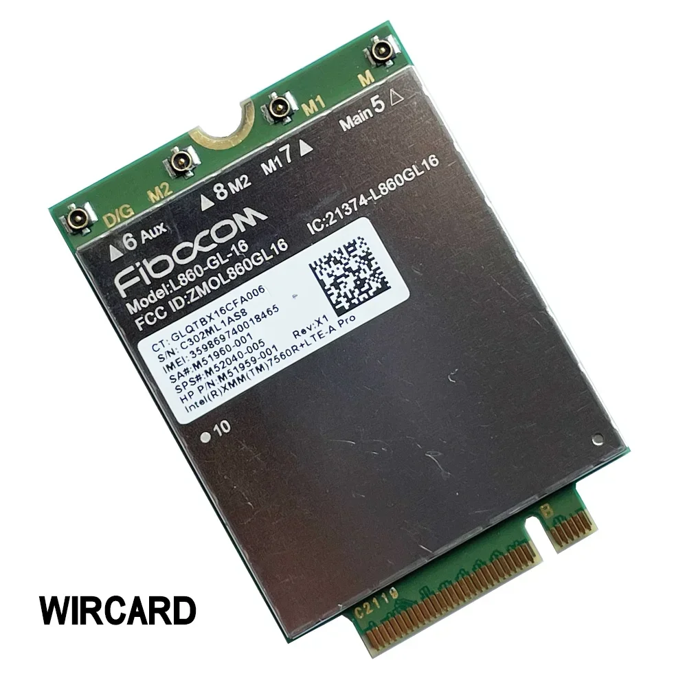 WIRCARD-L860-GL-16 lte cat16 m.2モジュール (4g、L860-GL、M52040-005、4gモデム、ngff、ラップトップ、hp用)