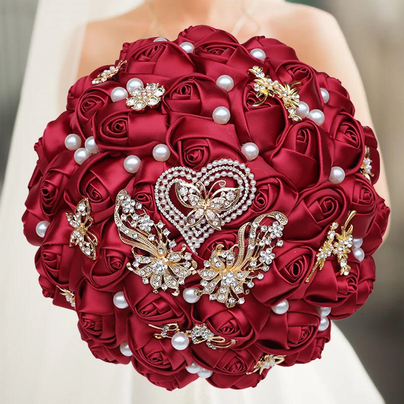 

1pc/lot Burgundy Artificial Rose Bridal Wedding Bouquet