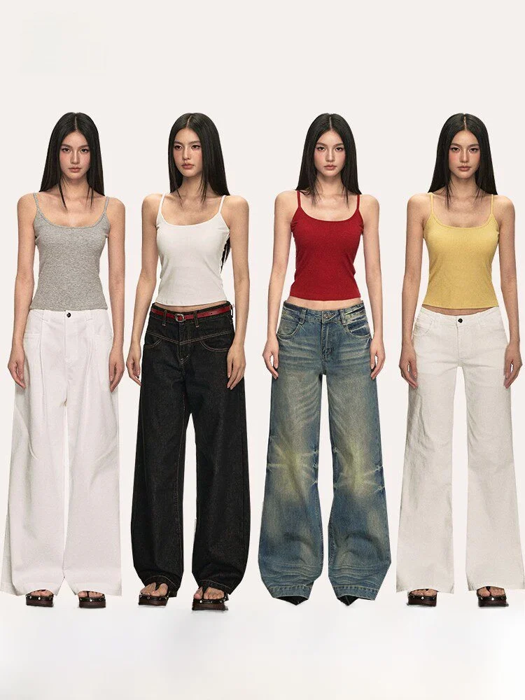 

Anna Aneae Knitted Slim Fit Svel Vest Women's Summer Versatile Trendy Street Sle Ribbed Bandeau Top without Chest Pad