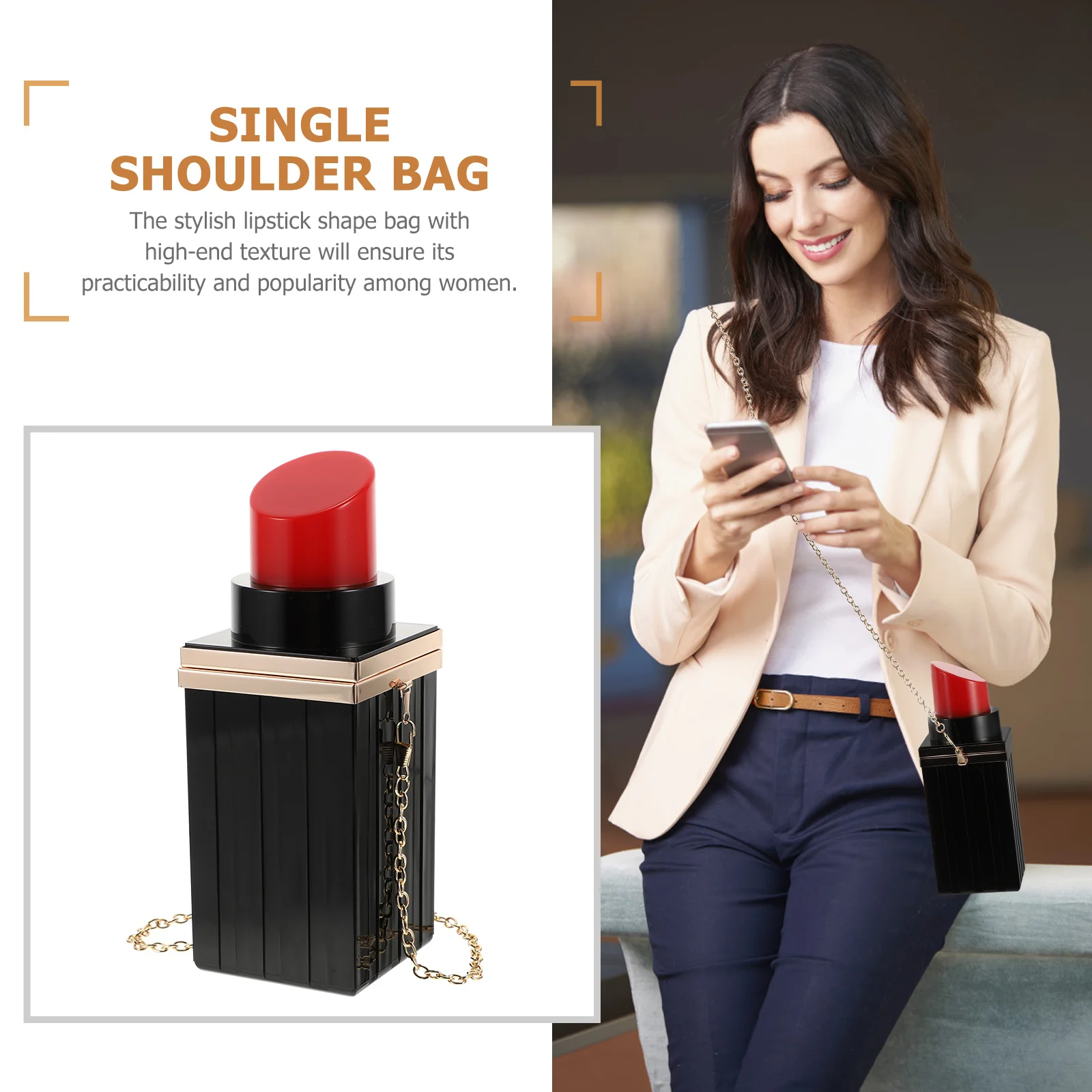 1Pcs Lipstick Shape Bag Stylish Portable Clutch Elegant Evening Handbag Unique Women Party Purse Multipurpose Bag