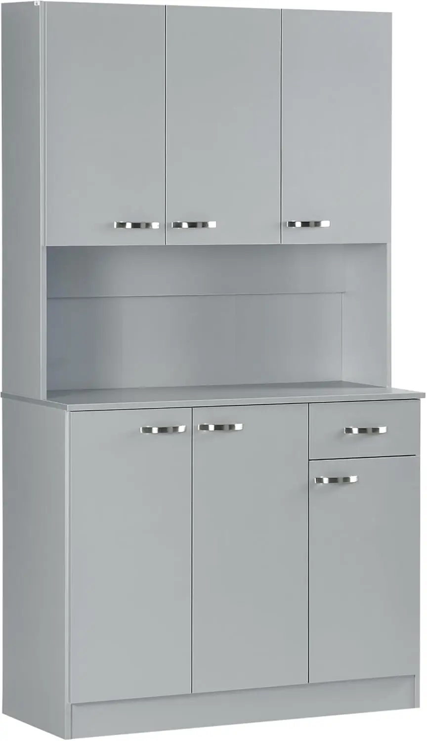 Freestanding Buffet with Hutch Kitchen Storage Cabinets Pantry with 6 Doors 3 Adjustable Shelves and Drawer for Living Room Gray