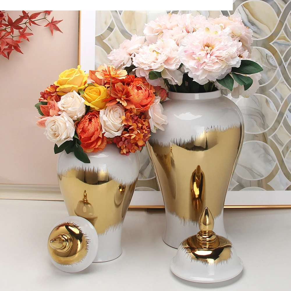 Gold Gradient General Jar Ceramic Ginger Porcelain Crafts Storage Flower Vase Vintage Cans Decorative Accessories