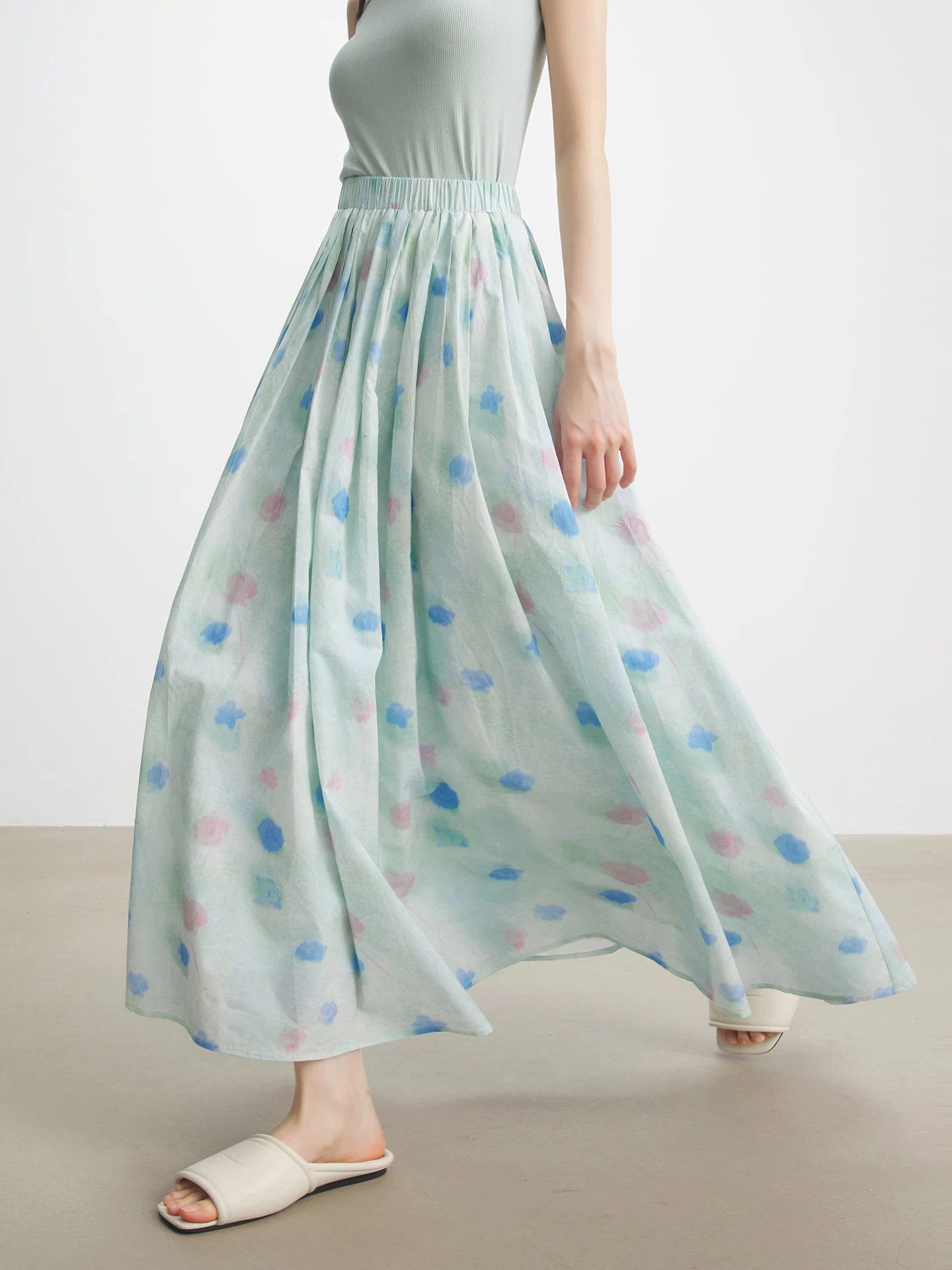 

Юбка макси Annata Blue из чистого хлопка в горошек, женская летняя длинная юбка А-силуэта, хлопково-льняная юбка для повседневной носки, простая и элегантная