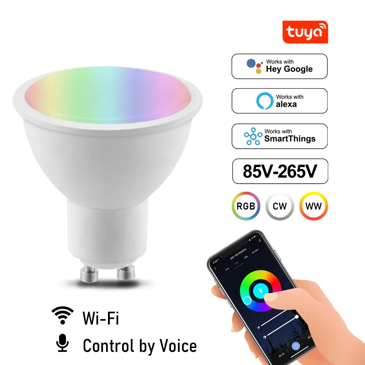 

1-10PCS tuya Rgb Smart Light Bulb Dimmable Gu10 6W Wifi Led Magic Lamp AC 85V-265V Work With Alexa Google Home