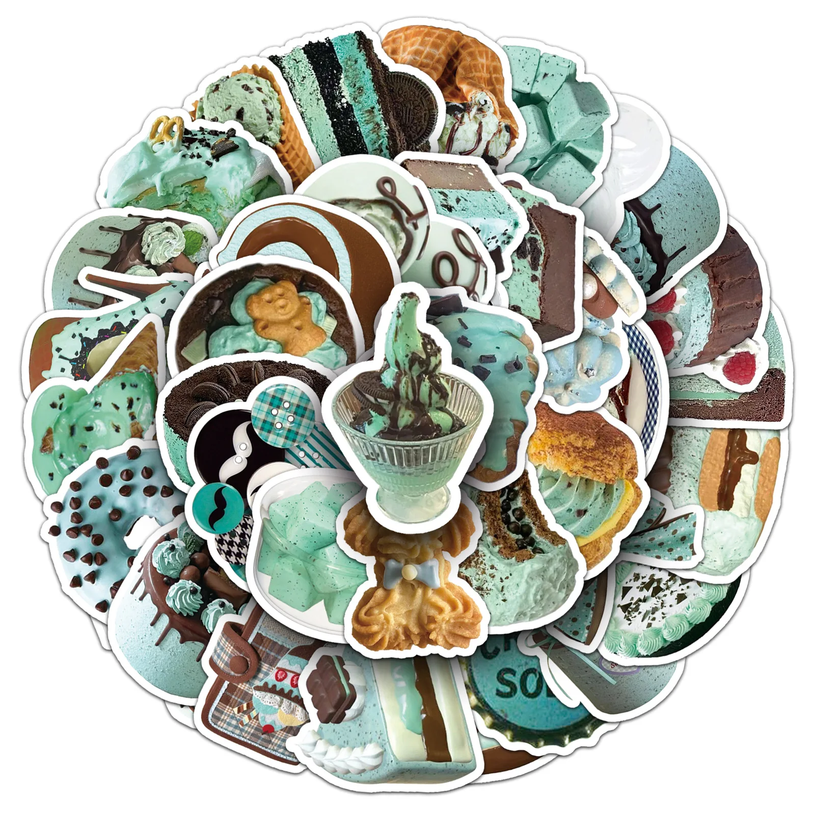 10/50PCS INS Stil Schokolade Kuchen Kreative Aufkleber Dessert Kuchen Lebensmittel Aufkleber DIY Wasser Tasse Bleistift Box Gepäck schreibtisch Kinder Spielzeug