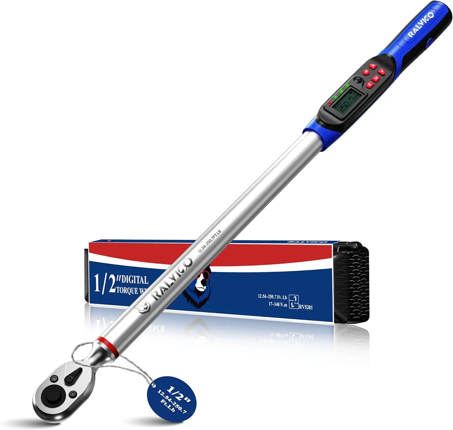 

Цифровой динамометрический ключ 1/2 дюйма, диапазон 12.54-250.7 фунтов-фут, точность ±2% с вибрационной и LED-индикацией для авторемонта