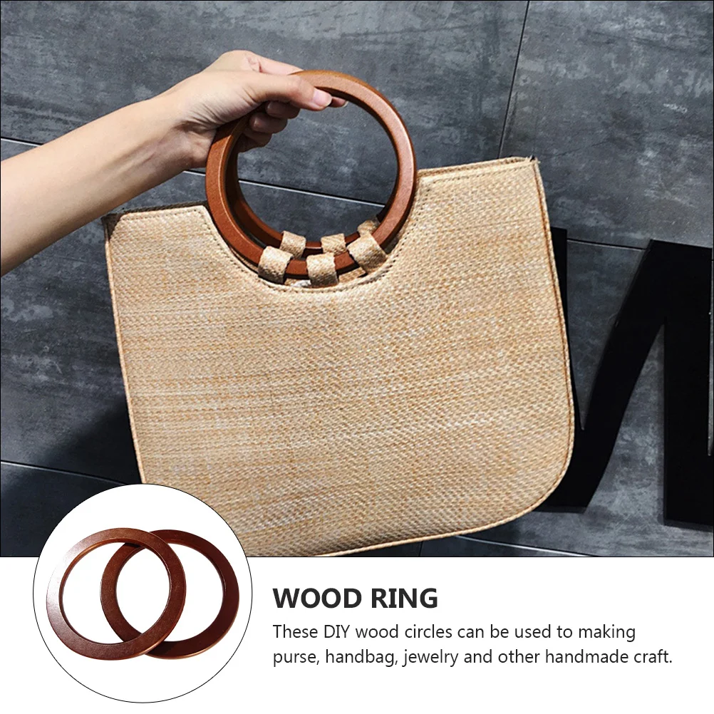 2 Pcs Wooden Handle Bag Accessories Circle for Handbag Handles Purse Straw Natural Wood Smooth Craft Projects