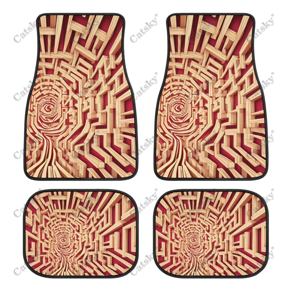 

Abstract Wooden Maze Art Auto Floor Mats Carpet, Customized Car Floor Mats All Weather Automotive Floor Pad for Stylish