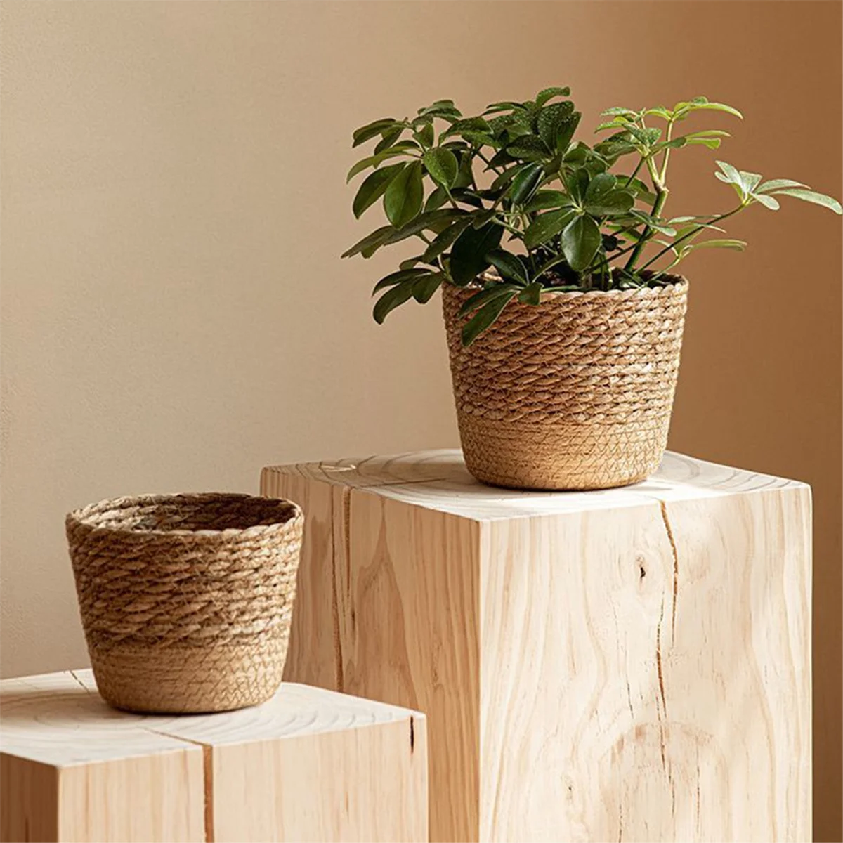 Straw Weaving Flower Plant Pot Wicker Basket Rattan Flowerpot Storage Basket Handmade Woven Planter Basket L