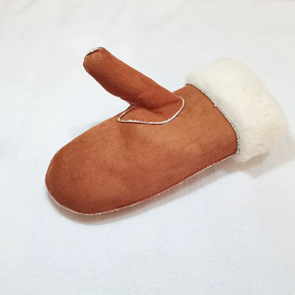 Mens Suede Mittens Winter Warm Thickened Fleece Lining Windproof Thermal Anti Slip Outdoor Casual Gear Yellow