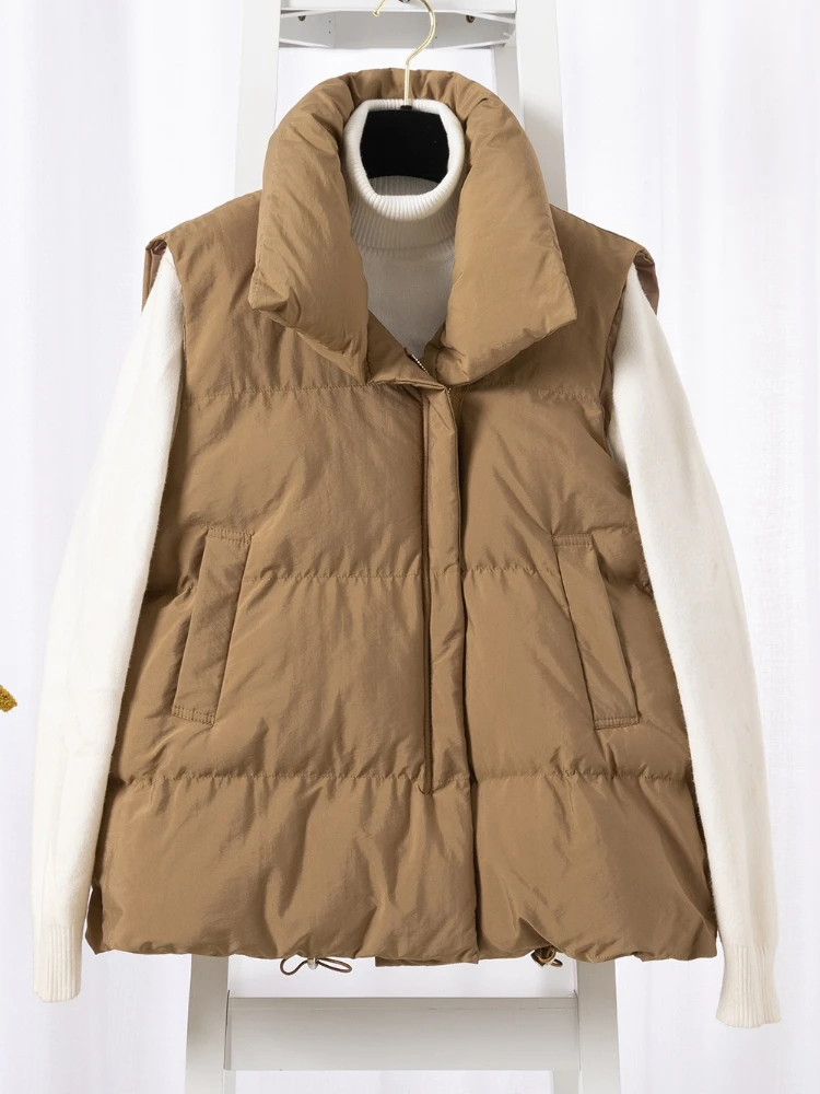 

Women 2025 Autumn Winter Loose Casual Waistcoat Zipper Down Cotton Vests Women Clothing Sleeveless Jacket Top Solid Vintage Vest