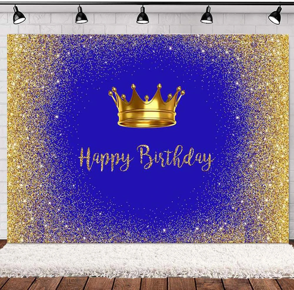 Фон для фотосъемки синий золотой корона золотой блеск для детей маленький принц декор с днем рождения фон баннер плакат