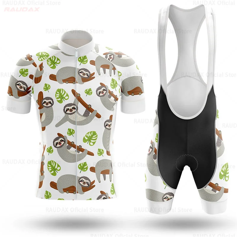 Cartoon Sloth Cycling Jersey Set Men Summer Bicycle Clothing Quick Drying Road Bike Shirts Bicycle Bib Shorts MTB Ropa Maillot