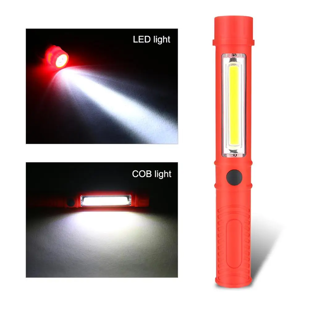Multifunction COB LED Mini Pen Light Work Inspection LED Flashlight Torch Lamp With the Bottom Magnet and Clip AAA portableLight