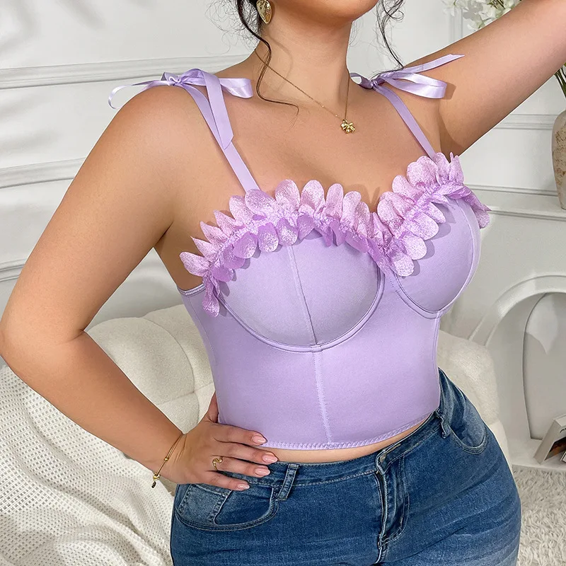 

Purple Large-sized XL-4XL Women's Ruffled Simple Bow Halter Corset Is Slimming Form-fitting Wear A Fishbone Corset Undergarment