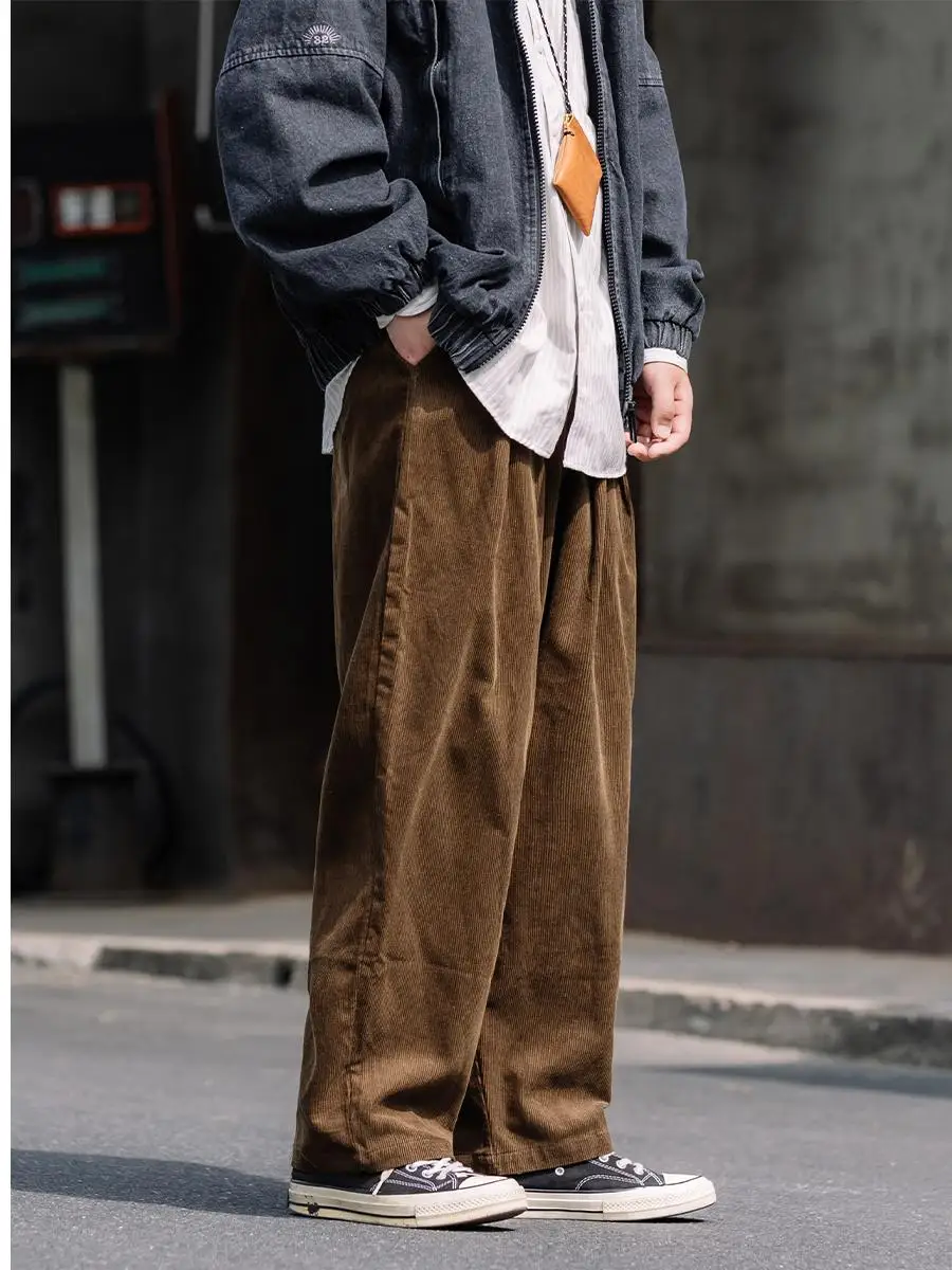 

Ретро-японские мужские повседневные брюки из вельвета, свободные прямые брюки для работы и спорта, весенне-осенние, для пар и студентов