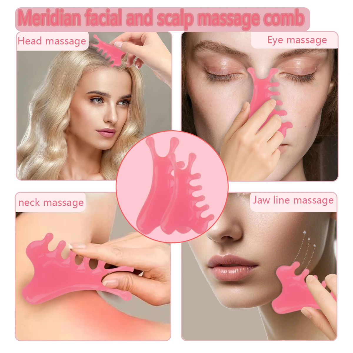 3-Piece Set of Facial Massage Tools, Double-Headed Facial Massage Roller, Heart-Shaped Scraping Board and Massage Comb.