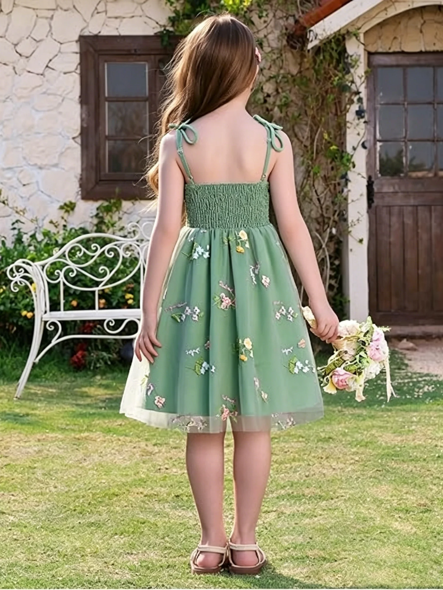 Elegant Flower Girl Dress with Thin Strap Tulle Skirt Princess Gown for Weddings Birthdays And Special Occasions