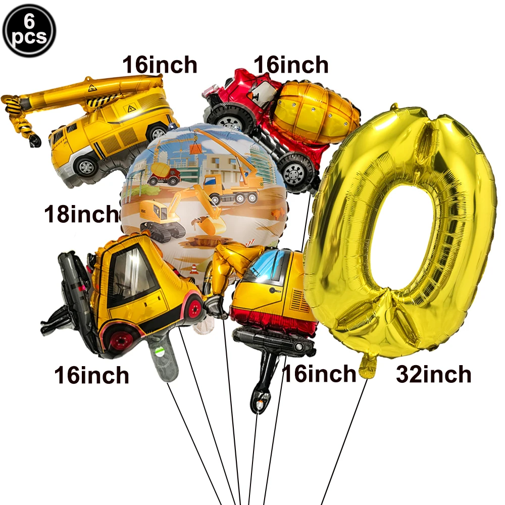 Excavator Vehicle Gold Black Digital Balloon Set For Boys Dump Truck Engineering Kids Construction Theme Birthday Party Supplies view 2