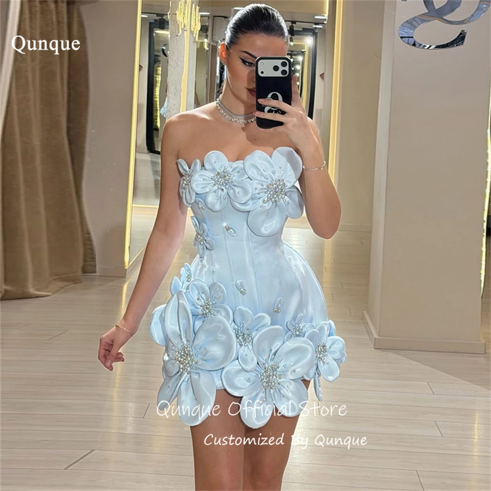 

Изысканное вечернее платье Qunque Bling 3D с цветочным узором и бисером, модель 2026 года, роскошное мини-платье для выпускного вечера, ручной работы, женское, для торжественных мероприятий, на заказ