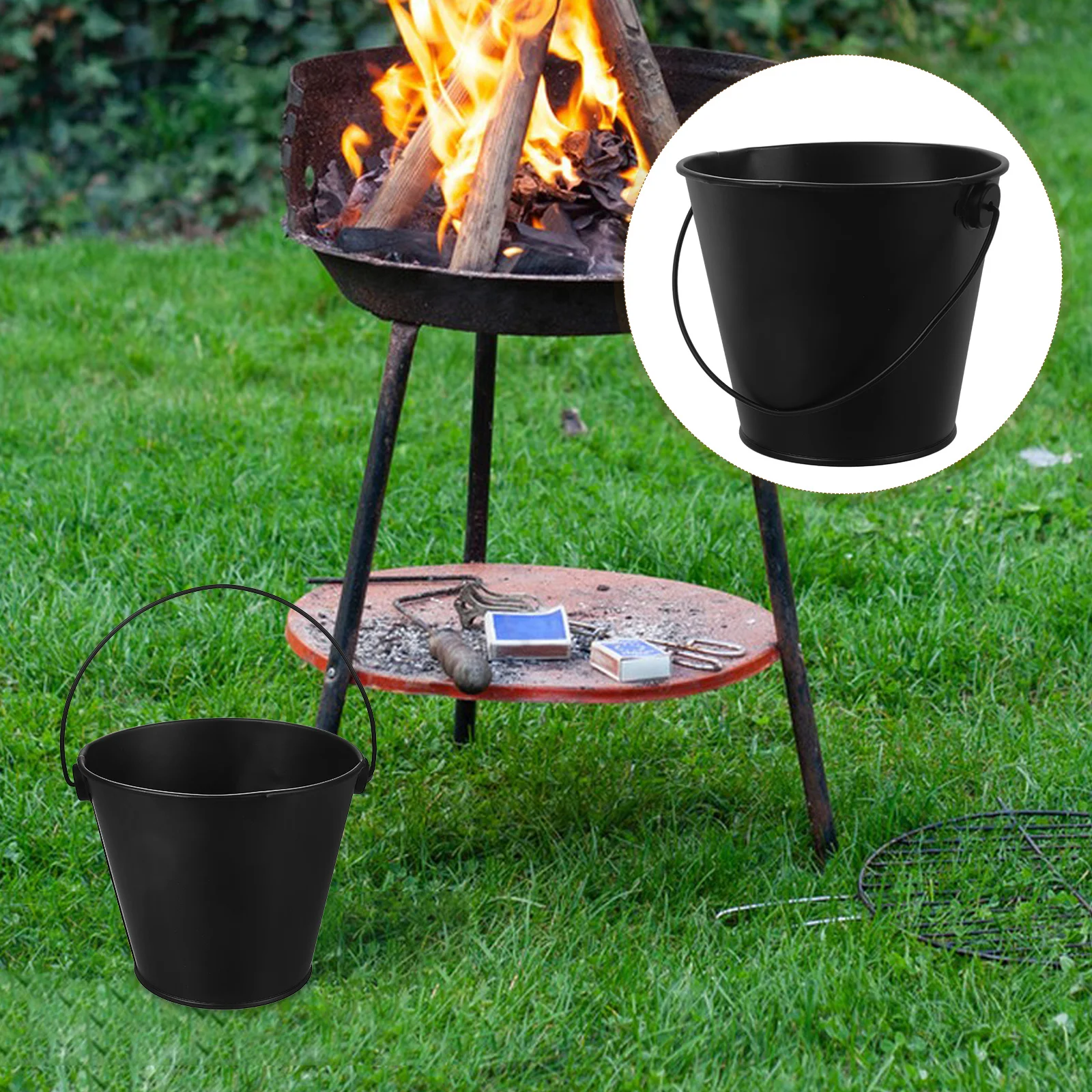 Charcoal BBQ Frying Pan Drip Bucket Grill Barrel Tinplate Supplies Reusable Accessory Black Accessories Grease Child