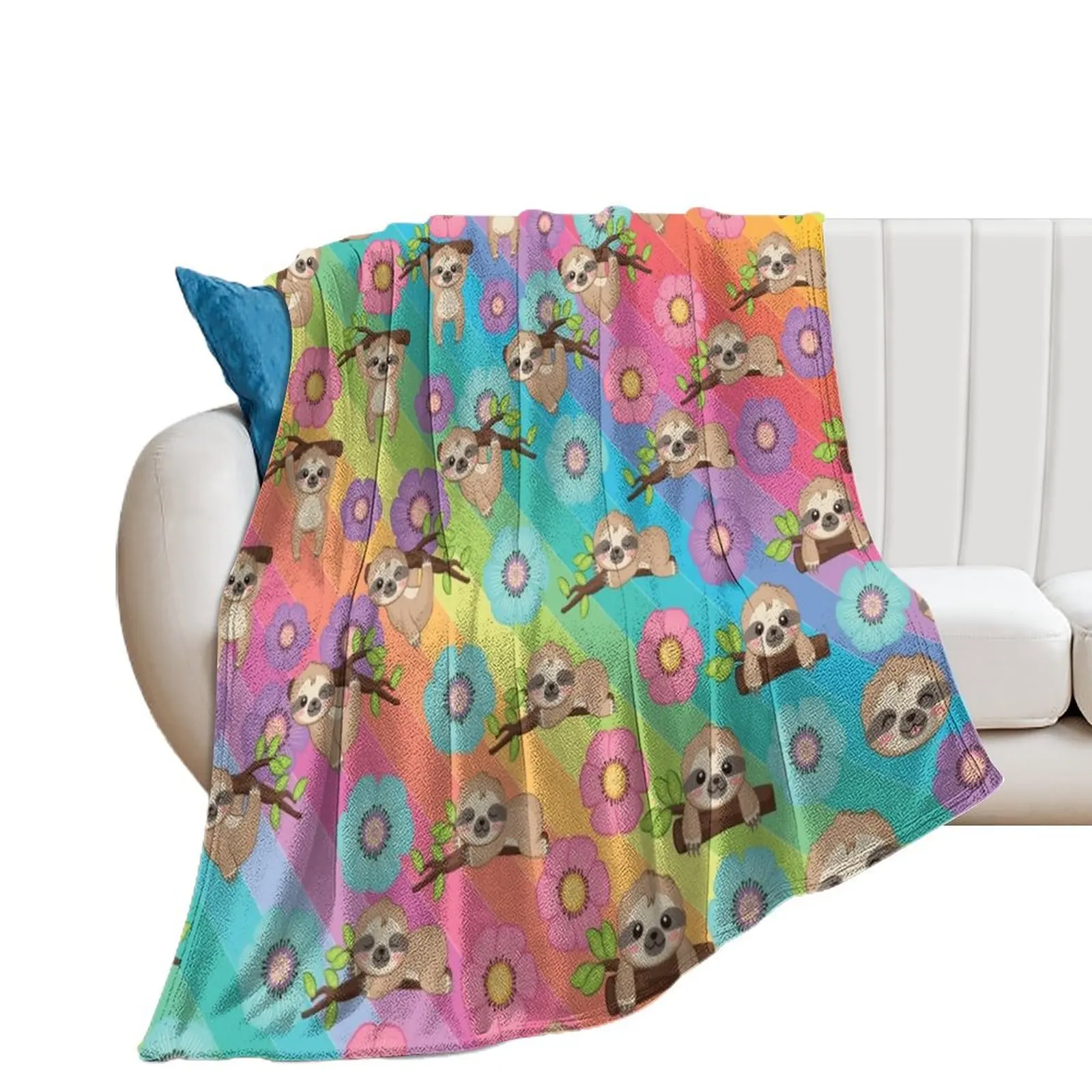 

sloth rainbow and flower Throw Blanket wednesday Plaid Nap Blankets