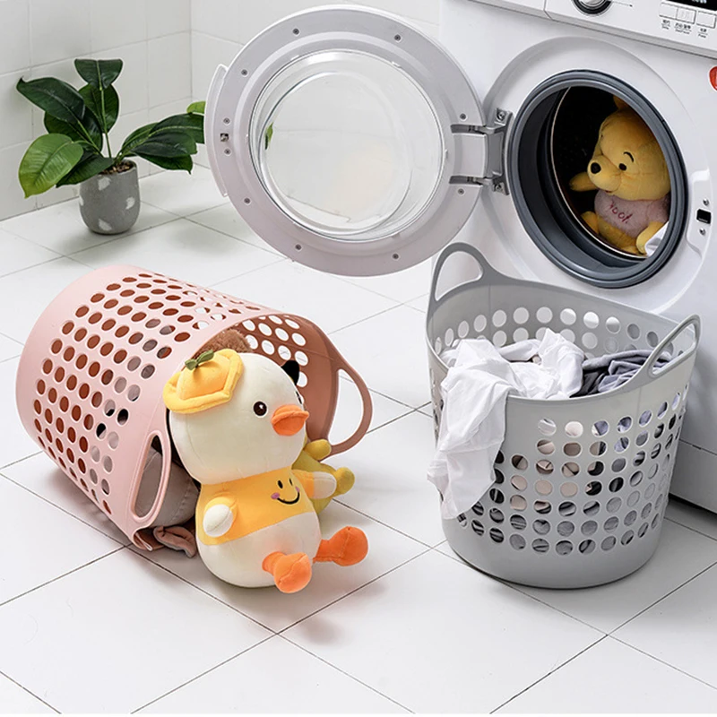 

Plastic Laundry Basket With Handle Household Clothes Storage Large Basket Bathroom Dirty Clothes Basket Organizer Toys Bucket