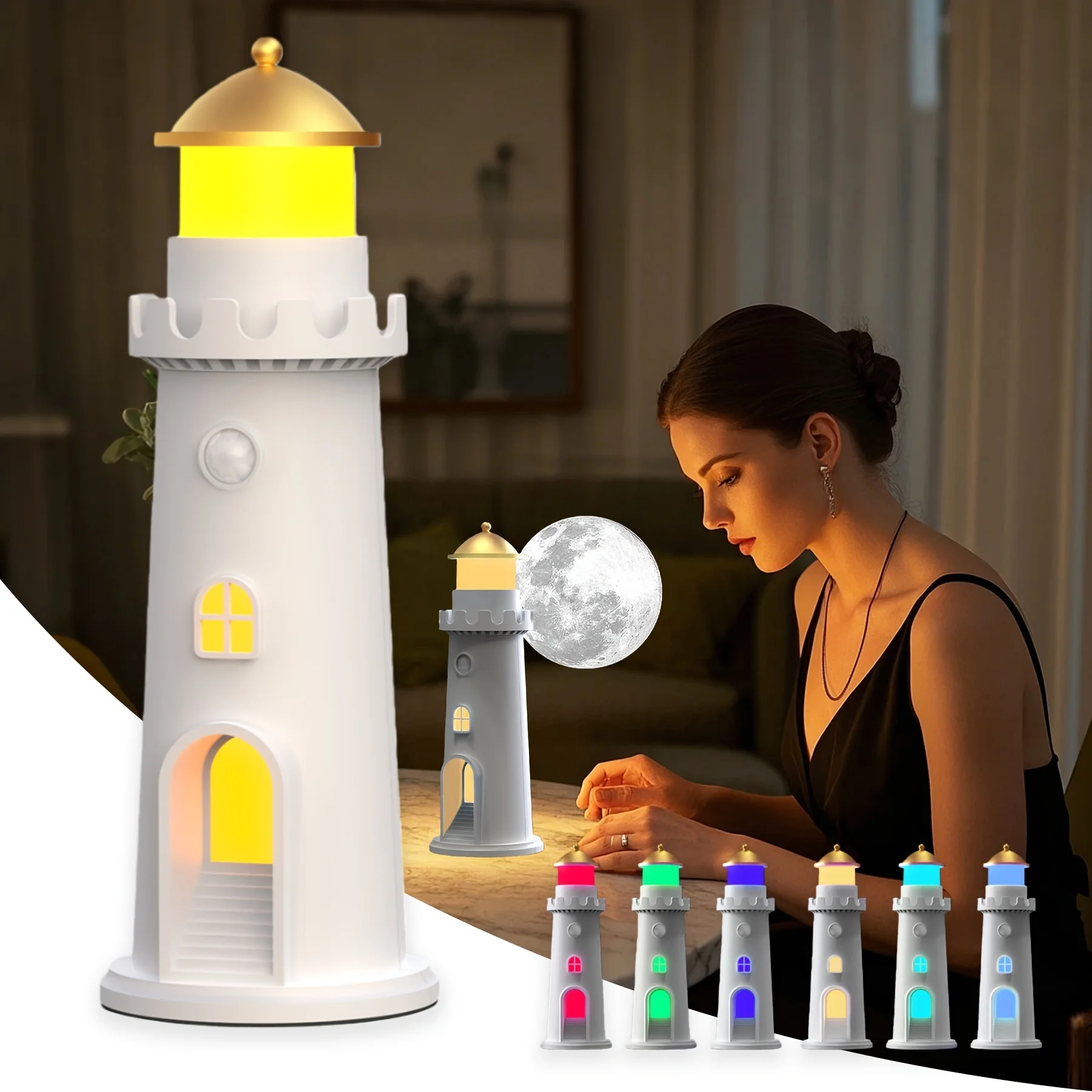 

Ночник-проектор «Лунный маяк» с RGB-подсветкой, изменяющей цвет, и проекцией лунного света, таймером и USB-зарядкой, для декора спальни и в качестве подарка