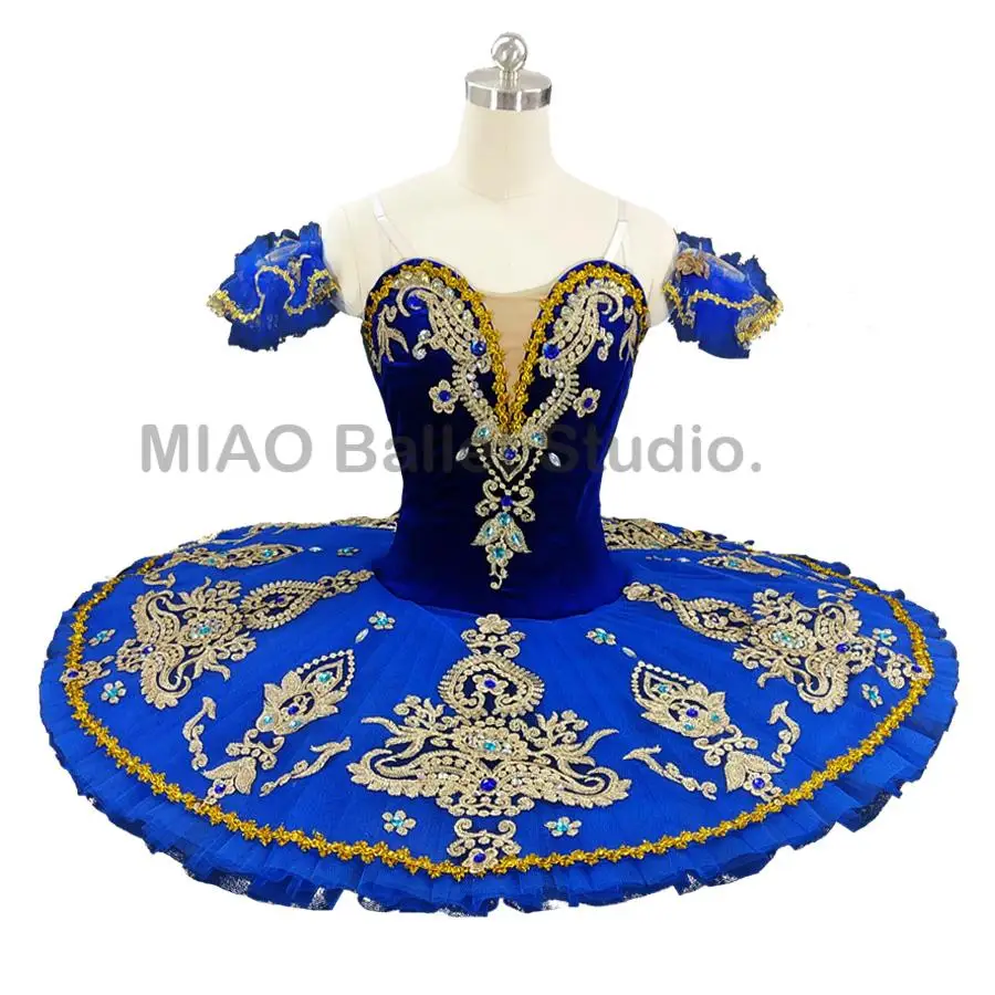 

Velvet Royal blue gold decoration Professional Ballet Tutu pancake girls sleeping beauty women bailarinas tutu competition 0017