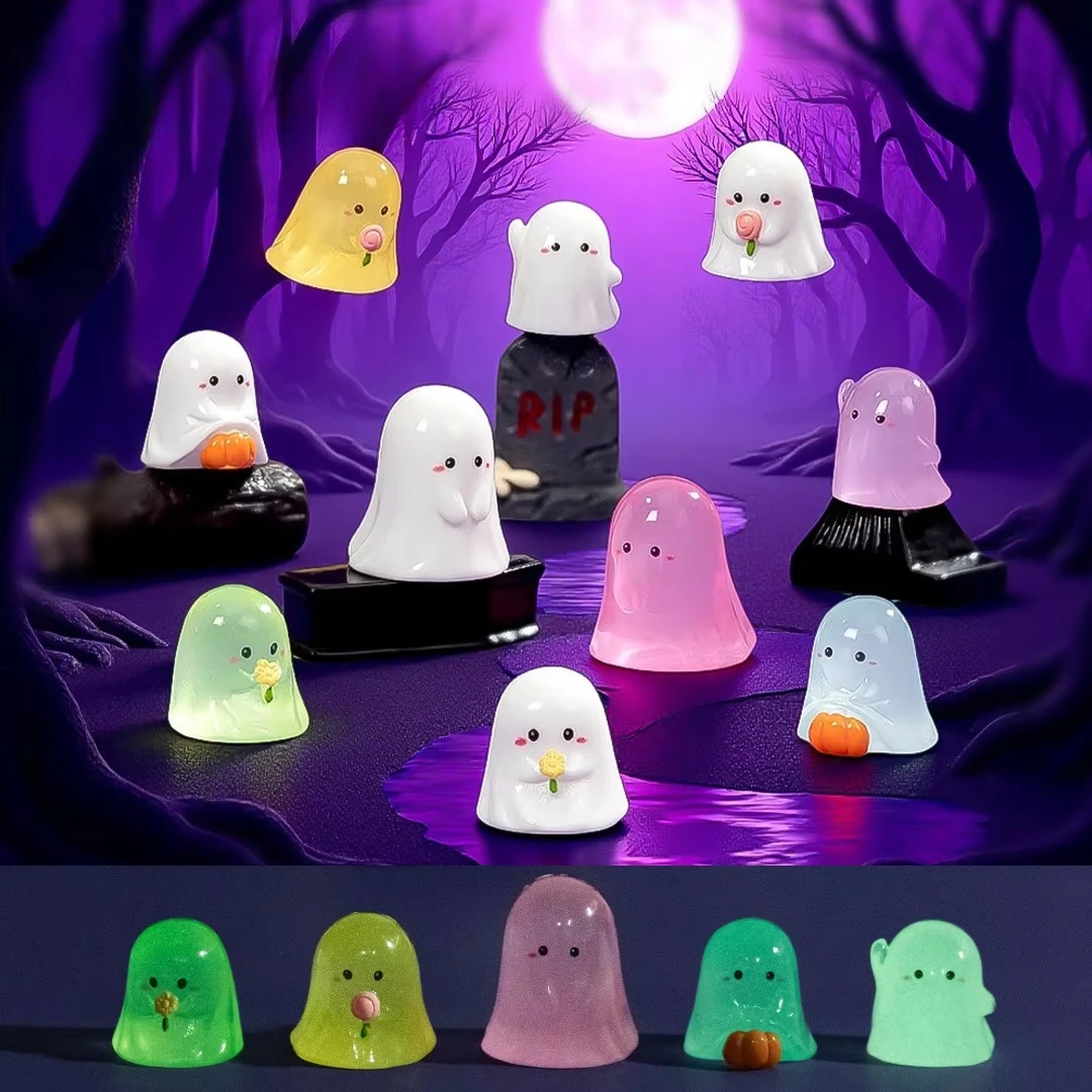 5/40PCS Halloween Luminous Mini Resin Ghost Small Figurines Glow in The Dark Festival Party Decor Glowing Miniature Gifts