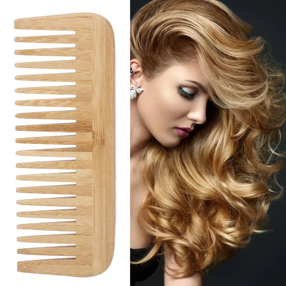 

For Salon Safety Wide Tooth Comb Portable Durable Bamboo Comb Lightweight Hair Detangling Comb Home Use