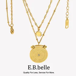 E.B.belle Center of the Universe Vintage Delicate Ancient Roman Engraved Coin Pendant Multiple Layer Beads Chain Star Necklace