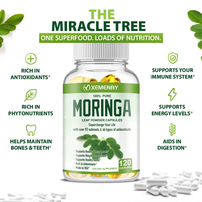 Cápsulas orgánicas de Moringa, superalimento verde vegano nutritivo para lactancia, 120 cápsulas