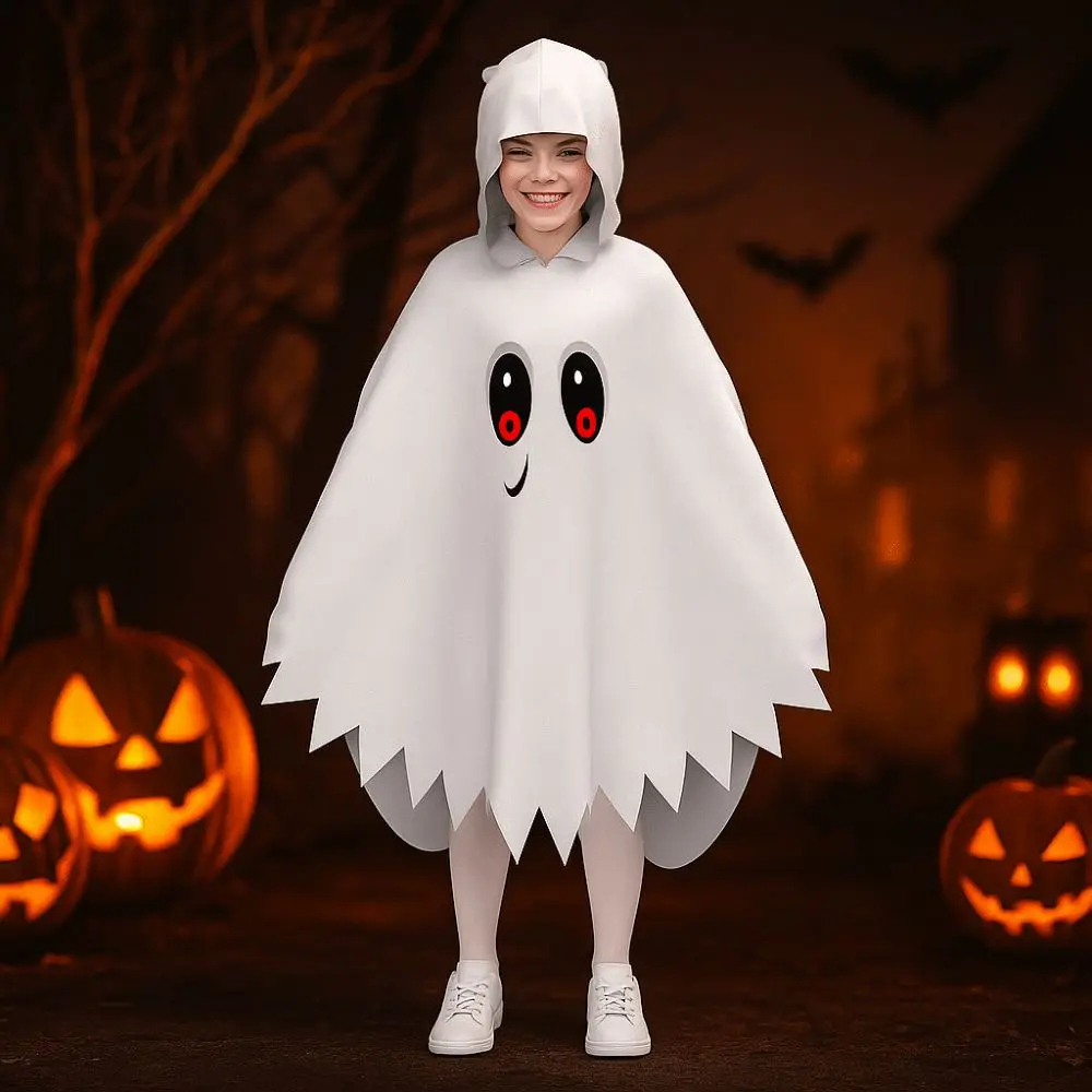 

Glowing Halloween Kids Cosplay Cloak Clothing Prop White Black Party Dress Up Fun Interaction Loose Ghost Face Cloak Shawl Gift
