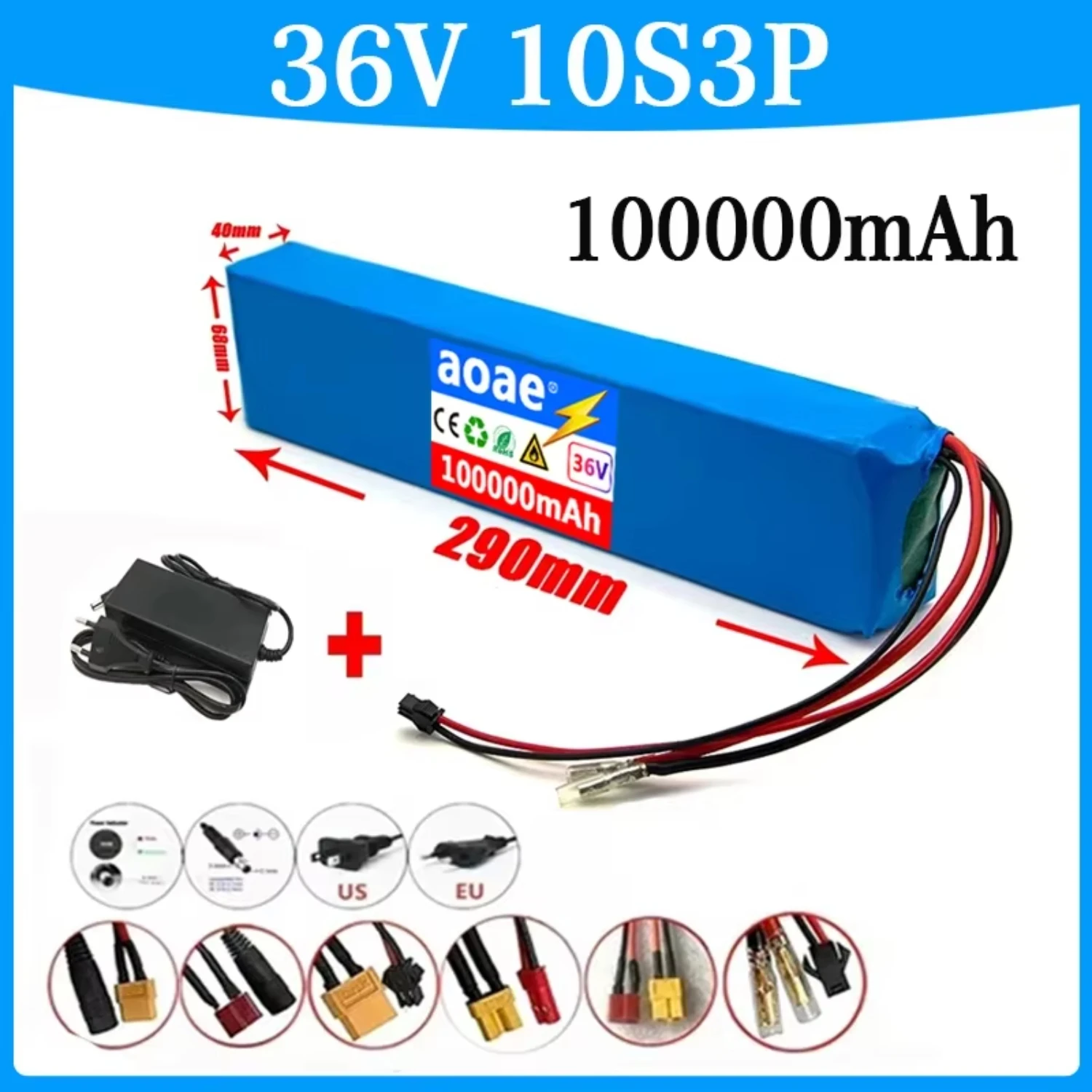 

36V 100000mAh 18650 Rechargeable Lithium Battery Pack 10S3P Power Modified Bicycle Scooter Vehicle with BMS+charger