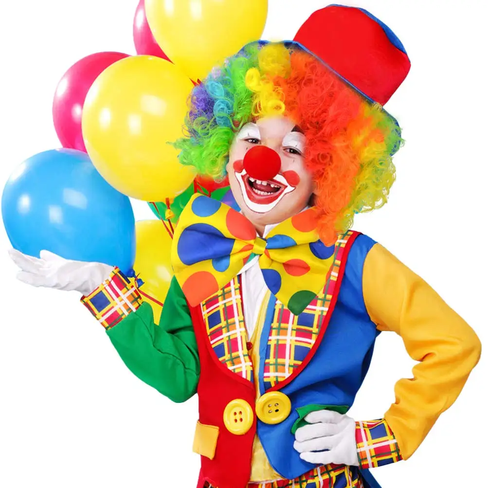 Clown Kostuum Set Clown Regenboog Pruik Neus Vlinderdas Witte Handschoenen Accessoires Voor Feestjes Carnavals Doen Alsof Spelen Vrouwen Mannen Volwassenen