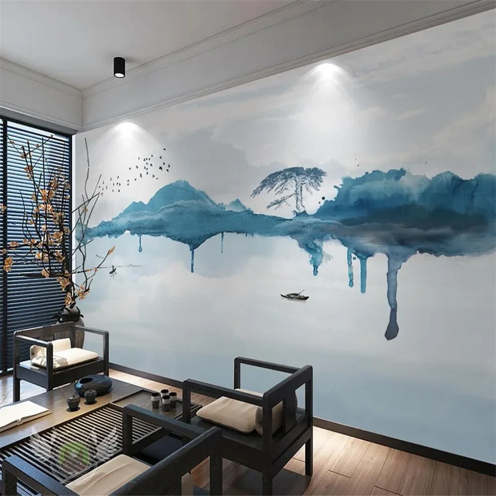 

Пользовательские современные фотообои настенные обои минималистичные абстрактные чернила пейзаж ТВ фон обои для гостиной украшения дома