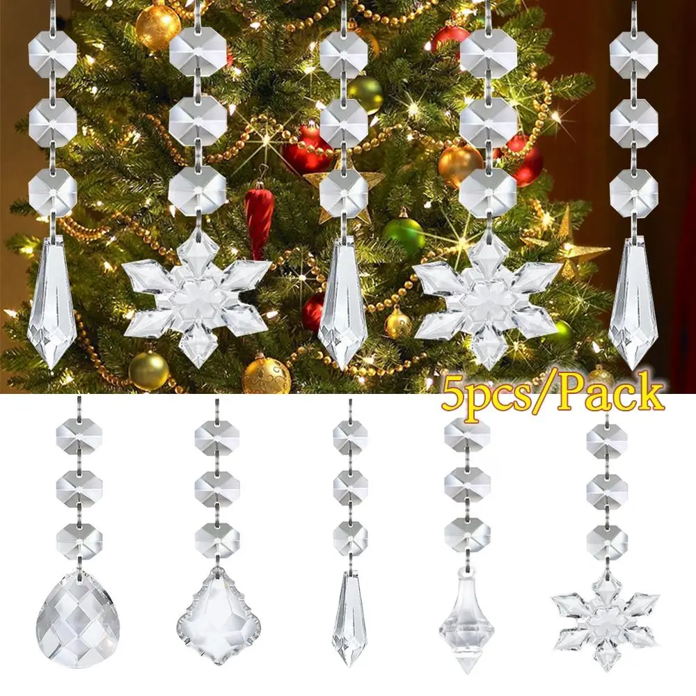 5 stks Simuleren Ijsje Acryl Sneeuwvlok Hanger Kristal Diamant Transparant Kristal Hangende String Feestelijke Sfeer