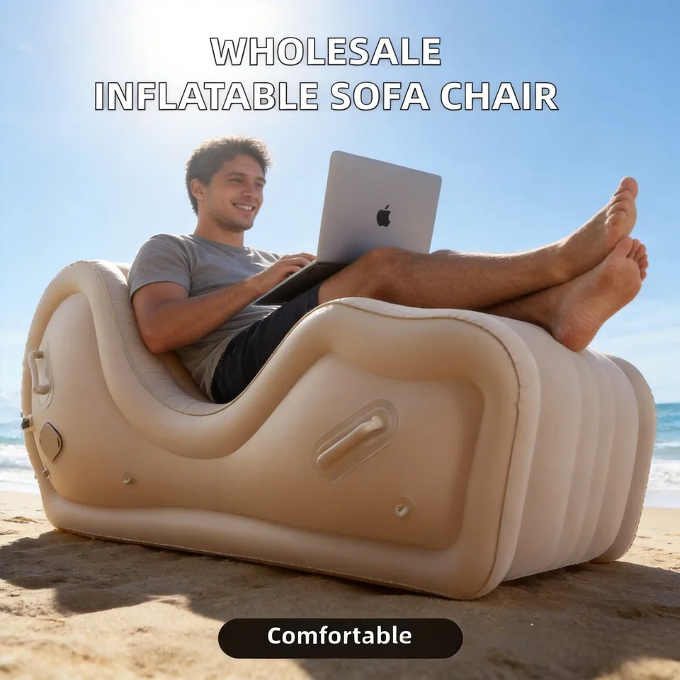 Simple Lazy Sofa Lounge Chair Fully Automatic Outdoor Portable Air Cushion PVC Inflatable Sofa Chair ,camping Seat