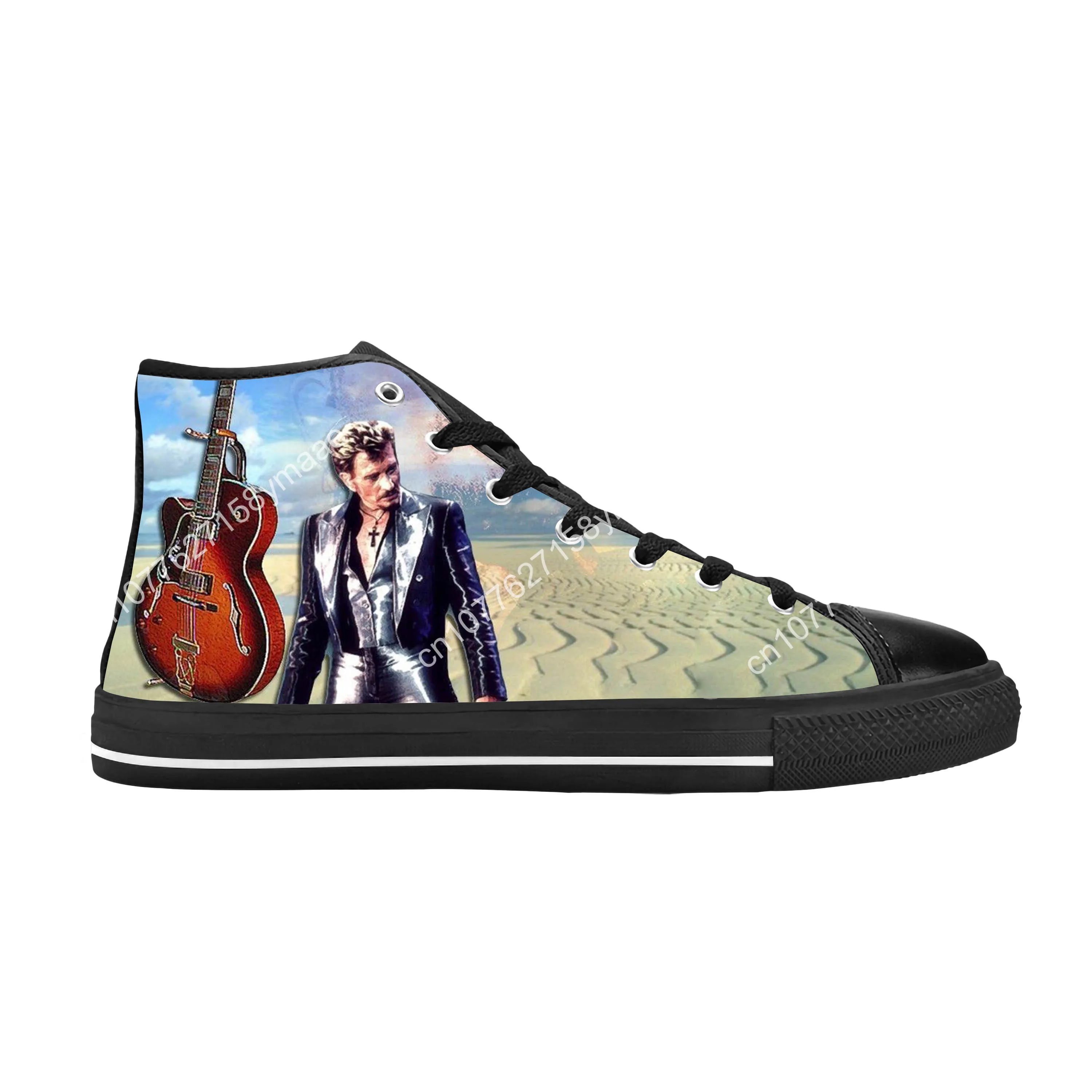 Hot France Johnny Hallyday Rock Star Singer Music Casual Cloth Shoes High Top Comfortable Breathable 3D Print Men Women Sneakers