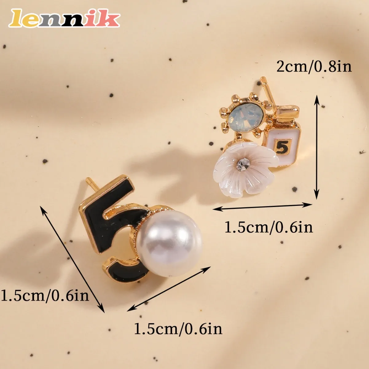 أقراط كاميليا مكونة من 5 أحرف من LENNIK، تصميم كوري غير منتظم لزيت اللؤلؤ بالتنقيط، يعزز سحرًا للتنقل/التنقل الكاجوال، هدية رائعة