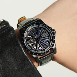 OBLVLO Top Brand Luxury Black Automatic Mechanical Military Skeleton Men Watch Casual Sport Watch Waterproof RMS-U