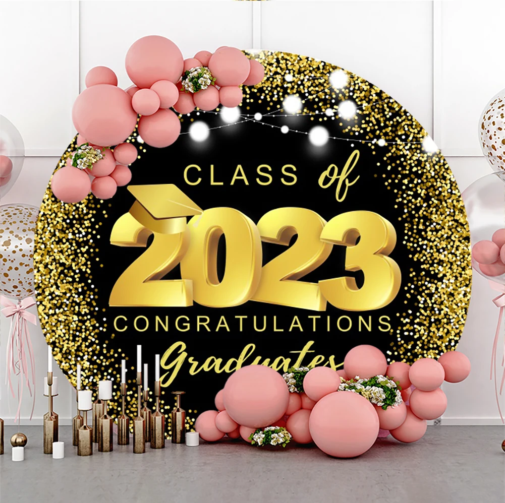 Silver Graduate Graduation Grad Ribbon Celebration Party Poster Portrait Round Backdrop Digital Photography Circle Background