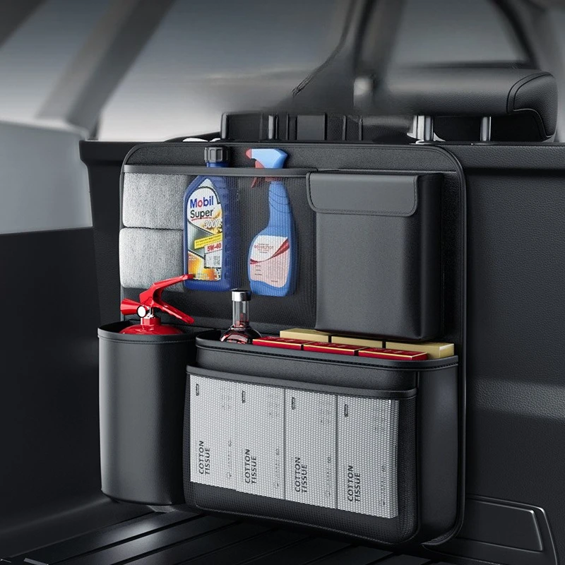 

Car Trunk Storage Hanging Bag, Multi-Functional Seat Back Organizer with Mesh Pockets, Auto Car Rear Foldable Storage Holder