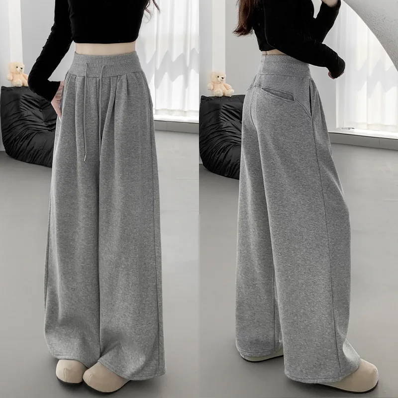 미국 스타일 여성용 스웨트팬츠 가을 신상 하이웨이스트 루즈핏 레저 바지 레이지 스트레이트 팬츠 와이드 팬츠