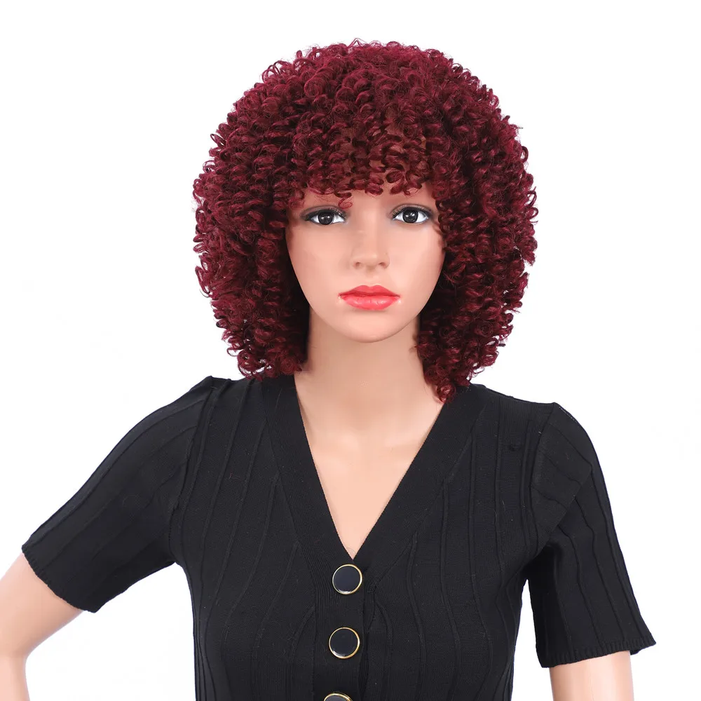 12 Inches Synthetic Wigs Afro Kinky Curly Wig Natural Black Hair Short Jerry Curl Black Wigs for Women Daily Party Cosplay Use