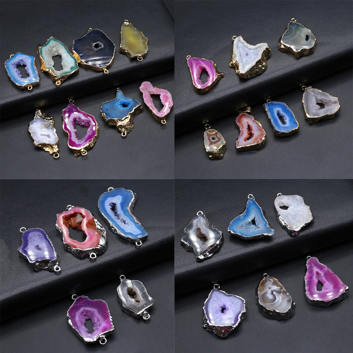 5PCS Natural Crystal Druzy Irregular Jewelry Connector Pendant Embryo Agate Jewelry Making DIY Necklace Earrings Accessories