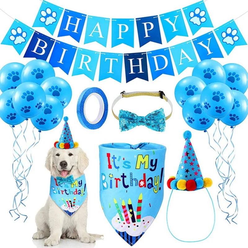 Pet Dogs Hat Birthday Bandana Scarf Birthday Party Set Bless Celebrate