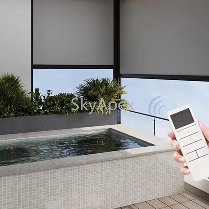 الحديثة التعتيم في الهواء الطلق الستائر الدوارة الذكية يندبروف التحكم عن بعد مقاوم للماء المضادة للأشعة فوق البنفسجية قوي للفناء حديقة ديكور المنزل #2